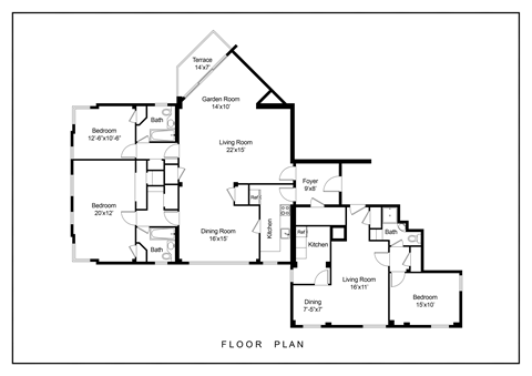 Floor plan for 3 beds, 3 baths, 2215 sqft